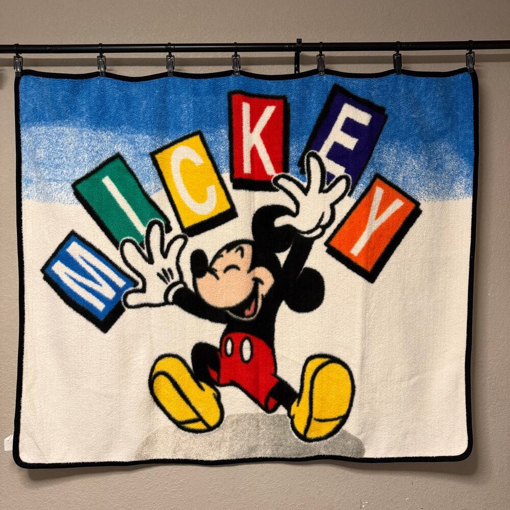Vintage Biederlack MICKEY Mouse throw blanket - plush primary colors 57 x 48